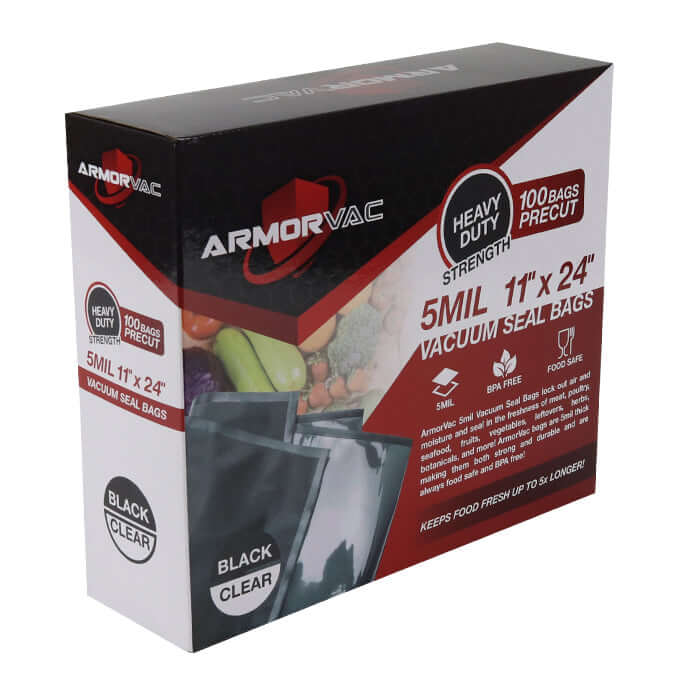 ArmorVac 15"x20" 5mil Precut Vacuum Seal Bags Black & Clear (50 Pack) - Midwest Grow LLC