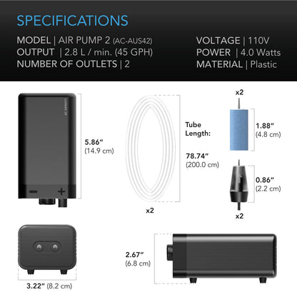 AC Infinity Hydroponics Air Pump, Two-Outlet Pumping Kit, 45 GPH (2.8 L/M) - Midwest Grow LLC