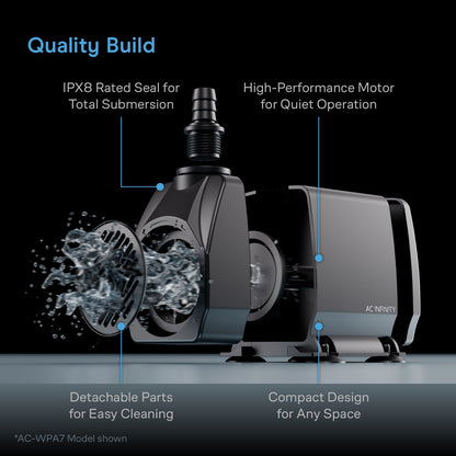 AC Infinity Submersible Water Pump, 3-Feet Lift Height, 132 GPH (500 L/H) - Midwest Grow LLC