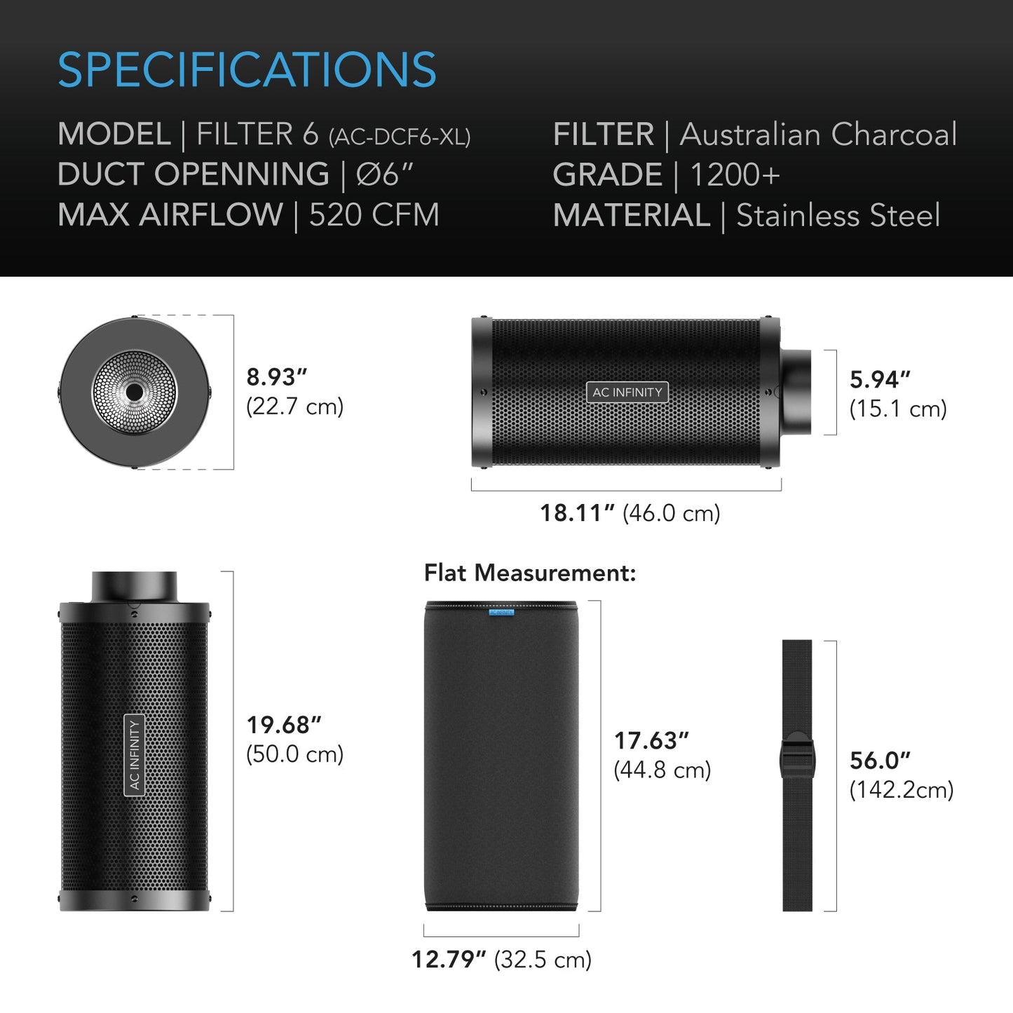 AC Infinity Duct Carbon Filter XL, Australian Charcoal, Extra Large, 6-Inch - Midwest Grow LLC