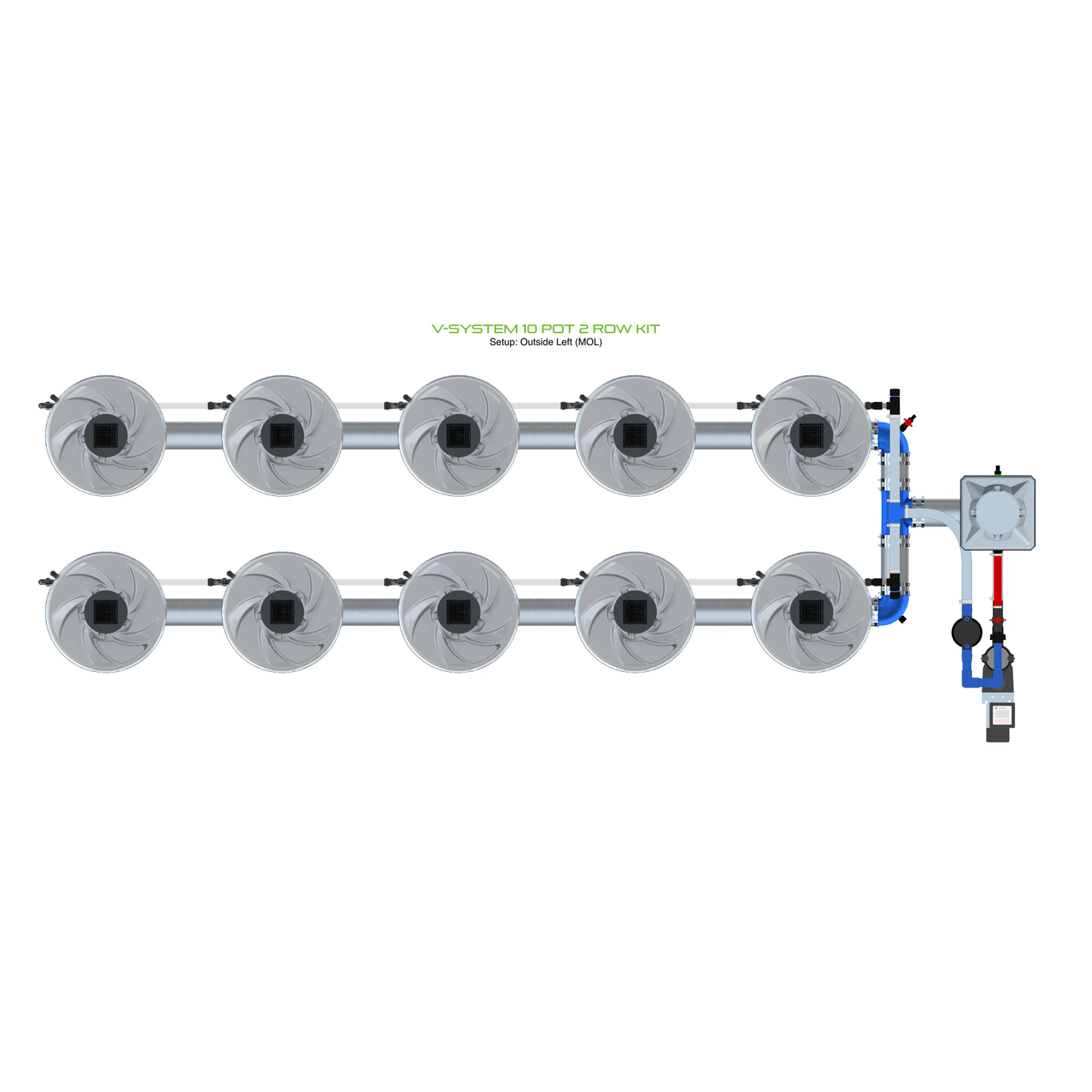 ALIEN Hydroponics V-SYSTEM 10 Pot 2 Row Kit - Midwest Grow LLC