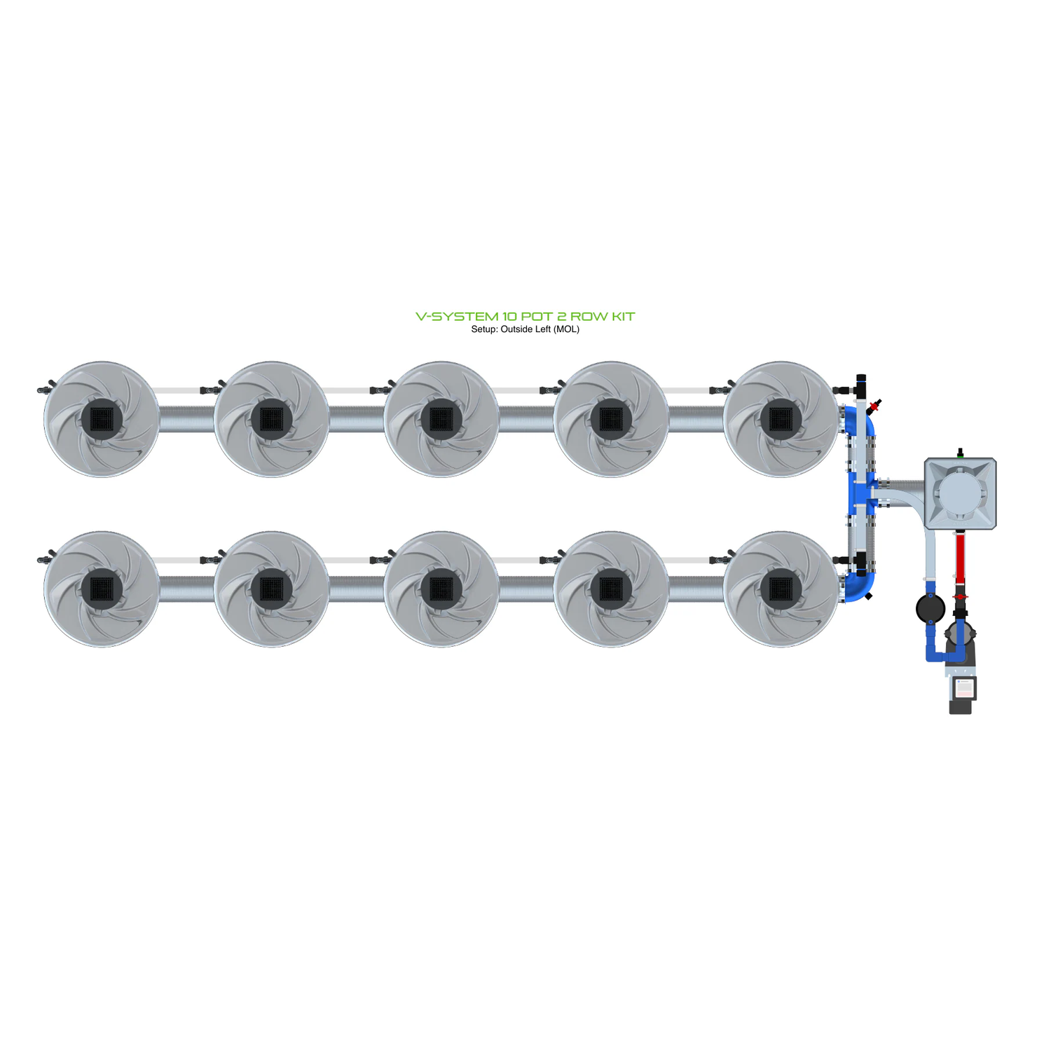 ALIEN Hydroponics V-SYSTEM 10 Pot 2 Row Kit - Midwest Grow LLC