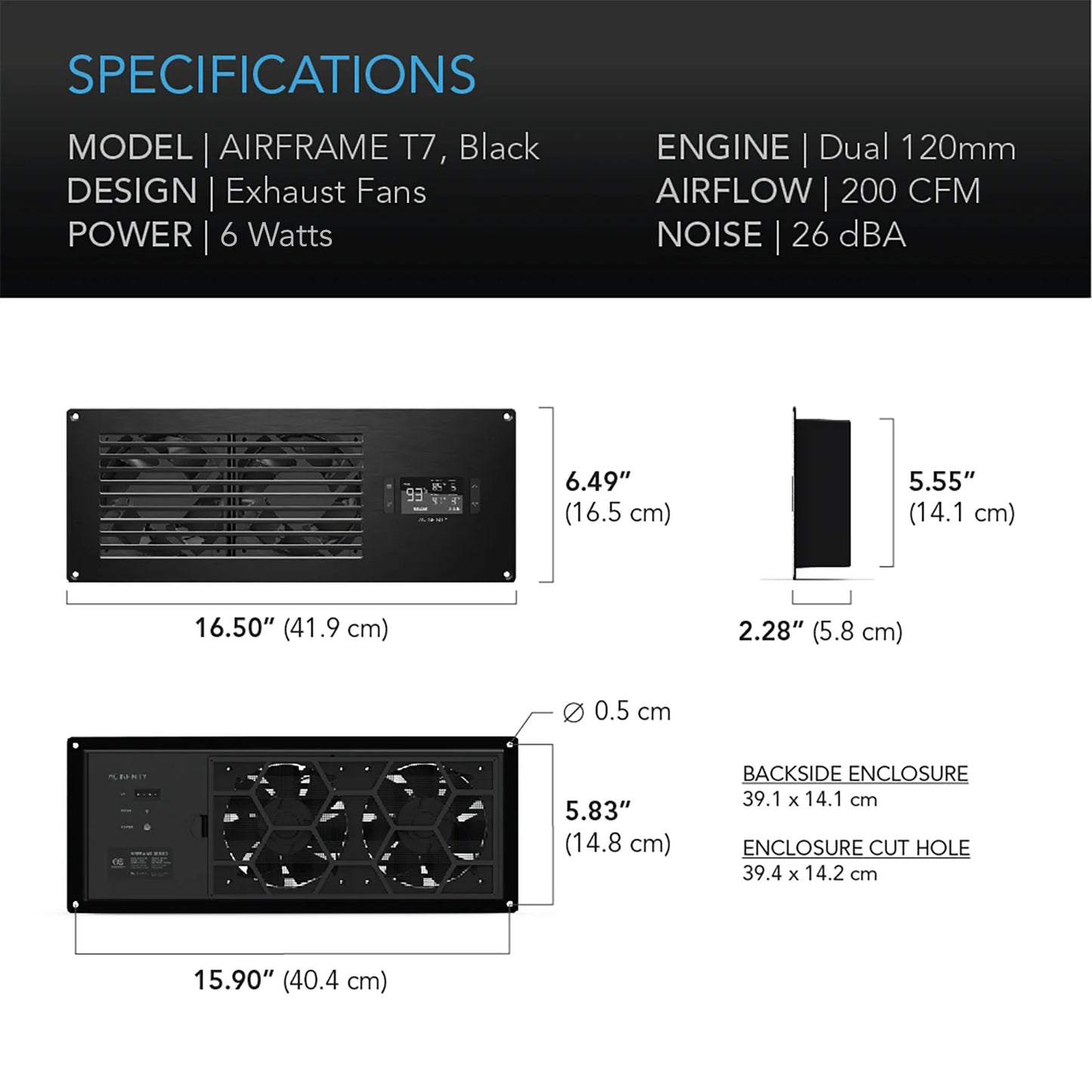 AC Infinity AIRFRAME T7 Black, Equipment Closet and Room Fan System 17", Exhaust - Midwest Grow LLC