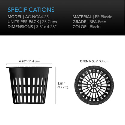 AC Infinity Mesh Net Cups, Slotted Pots with Wide Lips, 4-Inch, 25-Pack - Midwest Grow LLC