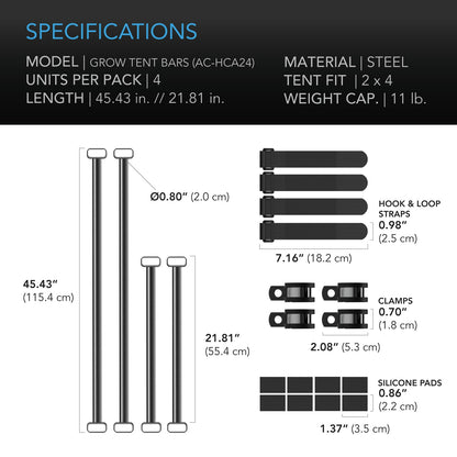 AC Infinity Grow Tent Mounting Bars, for Indoor Grow Spaces, 2x4' - Midwest Grow LLC