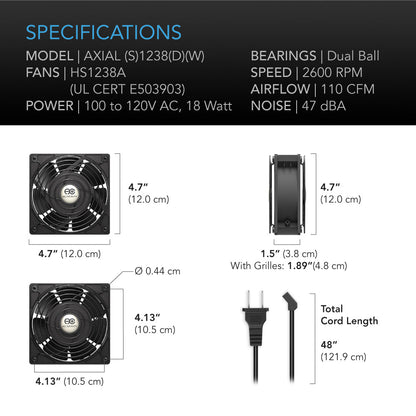 AC Infinity AXIAL 1238, Muffin 120V AC Cooling Fan, 120mm x 120mm x 38mm - Midwest Grow LLC