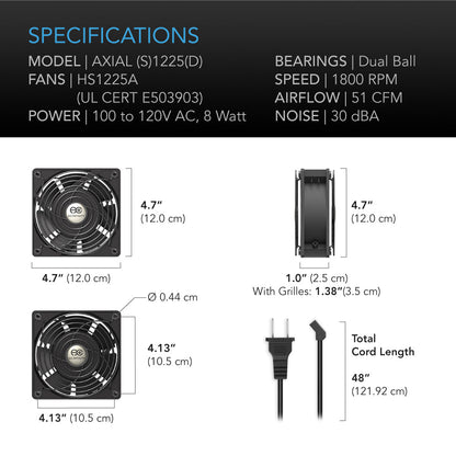 AC Infinity AXIAL 1225, Muffin 120V AC Cooling Fan, 120mm x 120mm x 25mm, Low Speed - Midwest Grow LLC