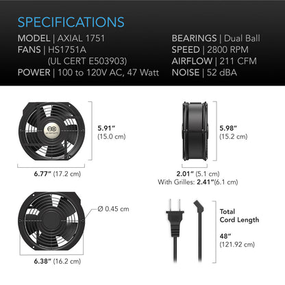 AC Infinity AXIAL 1751, Muffin 120V AC Cooling Fan, 172mm x 150mm x 51mm - Midwest Grow LLC