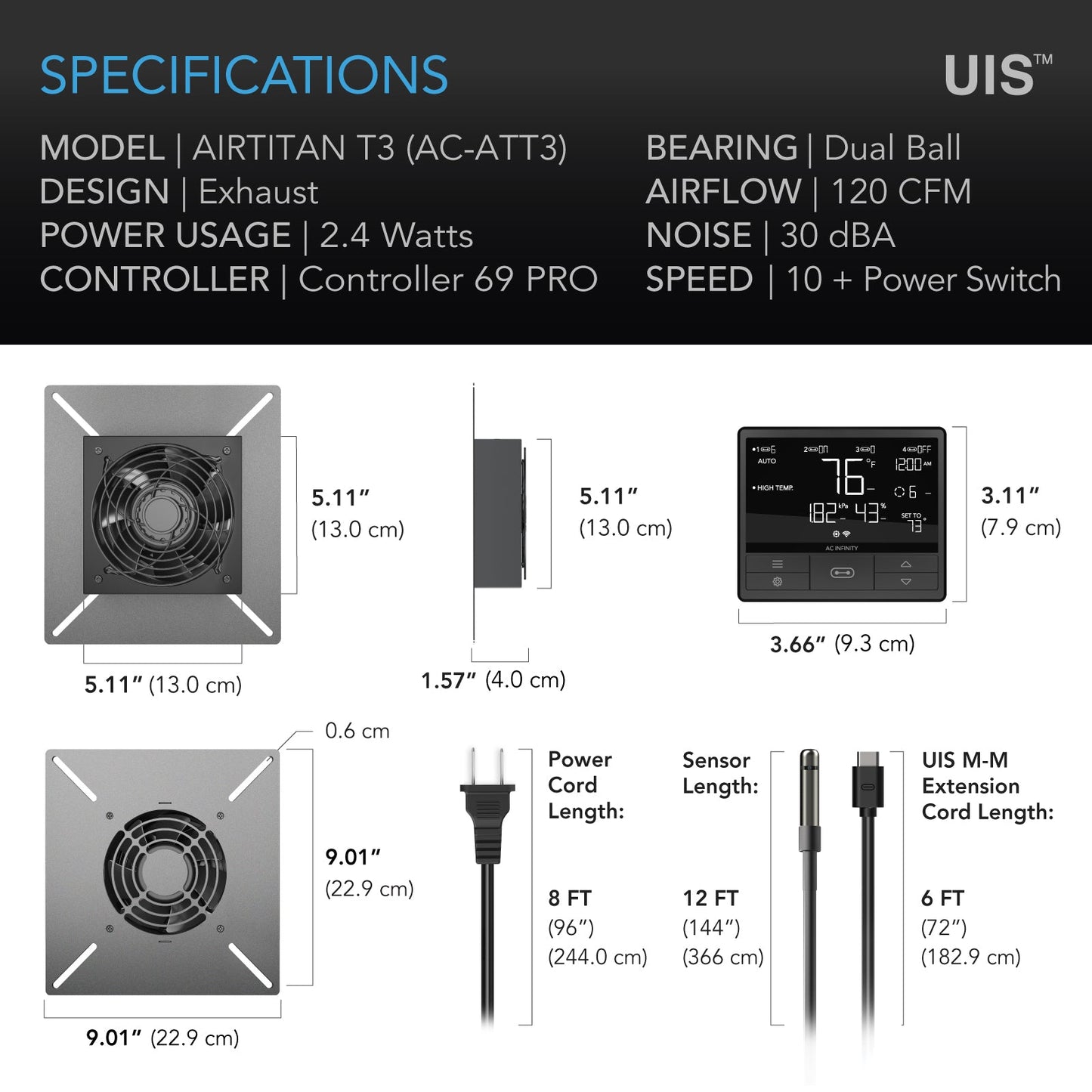 AC Infinity AIRTITAN T3, Crawlspace and Basement Ventilation Fan 6", WiFi-Integrated Controls, IP-55 Rated - Midwest Grow LLC