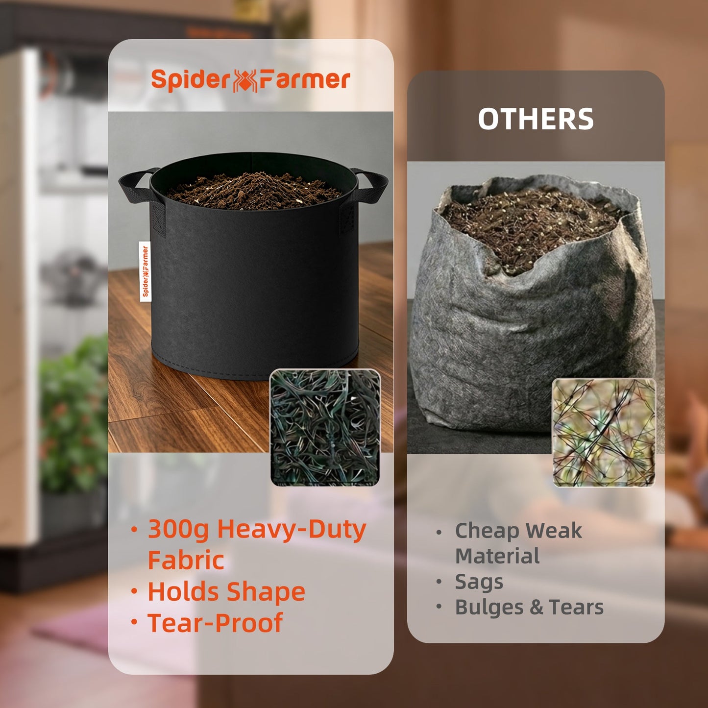 Spider Farmer 5 Gallon 300G Thickened Nonwoven Fabric Grow Bag with Handles - 5-Pack - Midwest Grow LLC