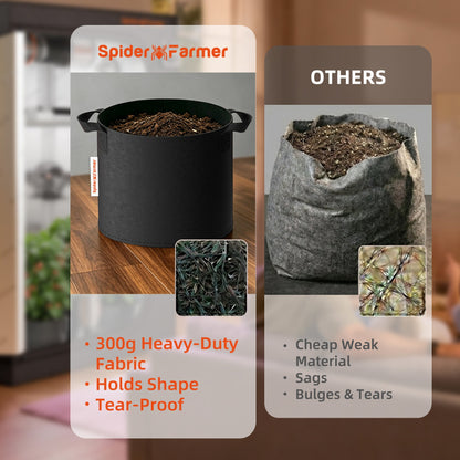 Spider Farmer 5 Gallon 300G Thickened Nonwoven Fabric Grow Bag with Handles - 5-Pack - Midwest Grow LLC