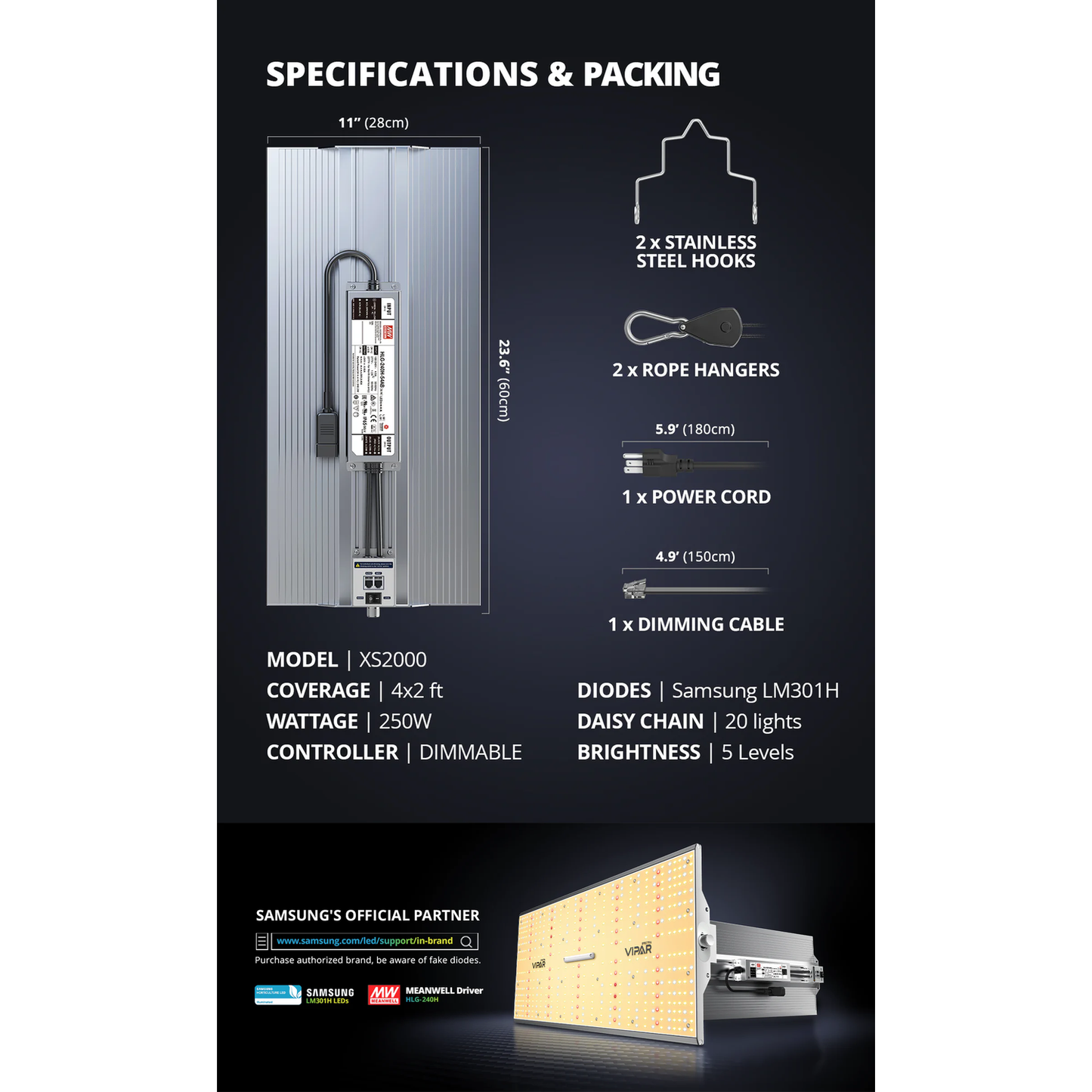 ViparSpectra XS2000 240W Infrared Full Spectrum LED Grow Light - Midwest Grow LLC