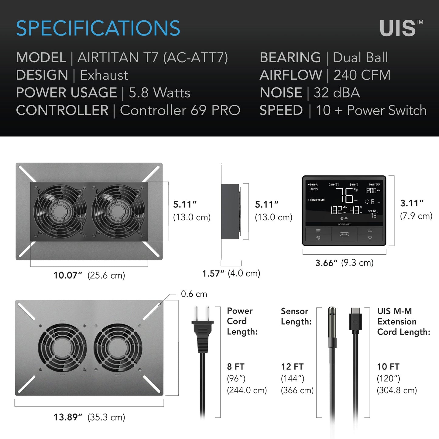 AC Infinity AIRTITAN T7, Crawlspace and Basement Ventilation Fan 12", WiFi-Integrated Controls, IP-55 Rated - Midwest Grow LLC