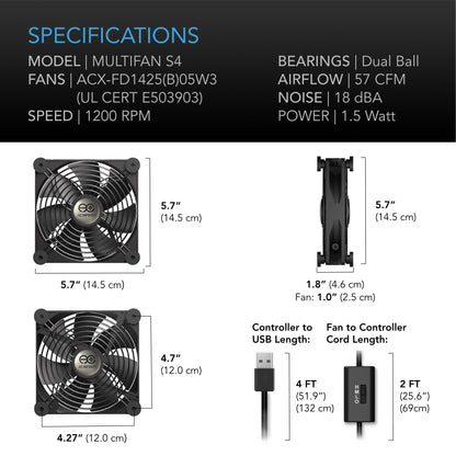 AC Infinity MULTIFAN S4, Quiet USB Cooling Fan, 140mm - Midwest Grow LLC