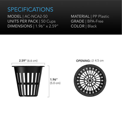 AC Infinity Mesh Net Cups, Slotted Pots with Wide Lips, 2-Inch, 50-Pack - Midwest Grow LLC