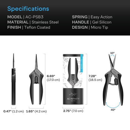 AC Infinity Stainless Steel Pruning Shear with Cleaning Kit, Ergonomic Lightweight, 6.6" Straight Blades - Midwest Grow LLC