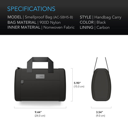 AC Infinity Smell Proof Handbag, Black, with 900D Nylon Fabric and Carbon Filter Lining - Midwest Grow LLC