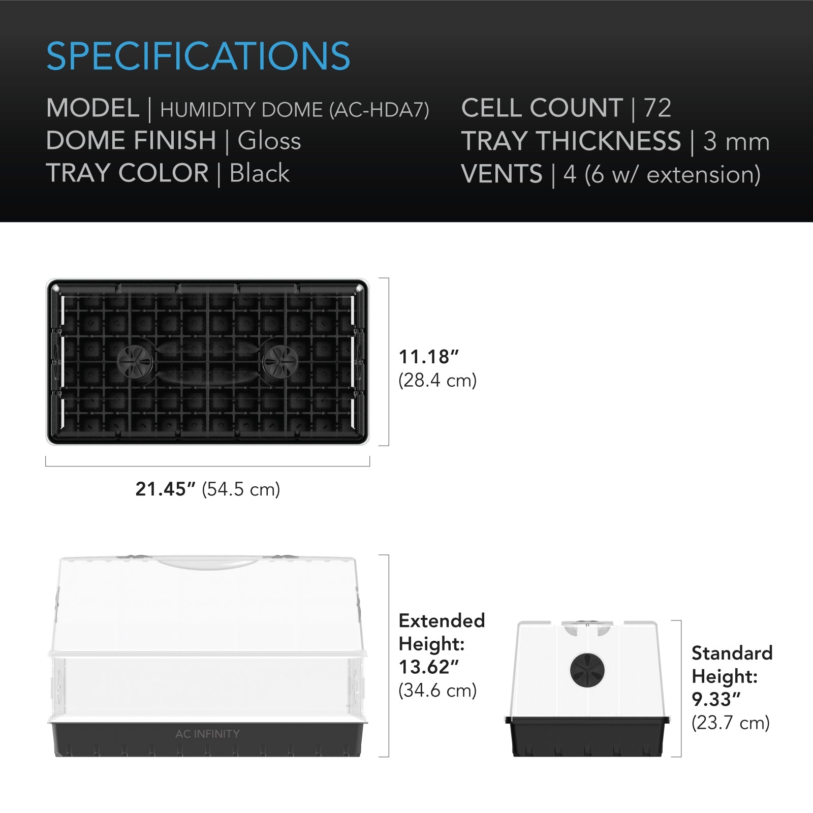 AC Infinity Humidity Dome, Large Propagation Kit, 6x12 Cell Tray - Midwest Grow LLC