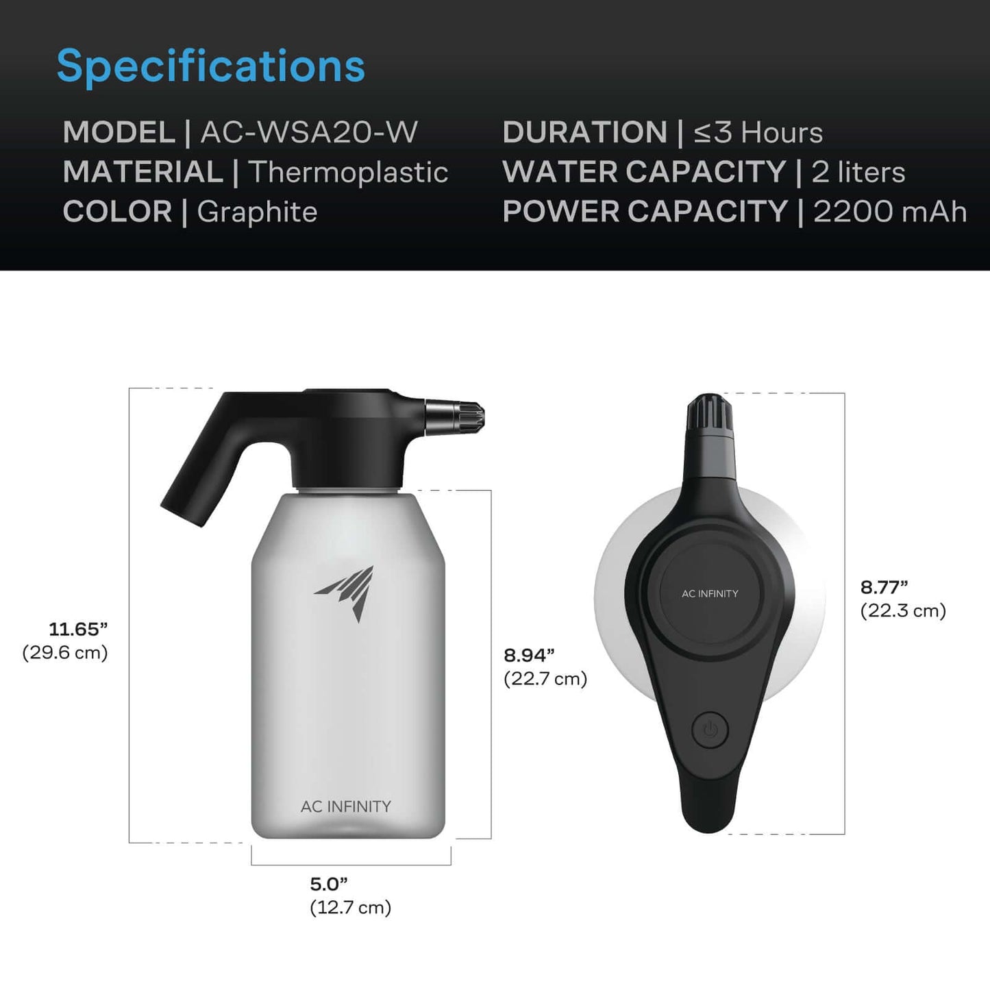 AC Infinity Automatic Water Sprayer, 2-Liter Electric Mister, Frost - Midwest Grow LLC