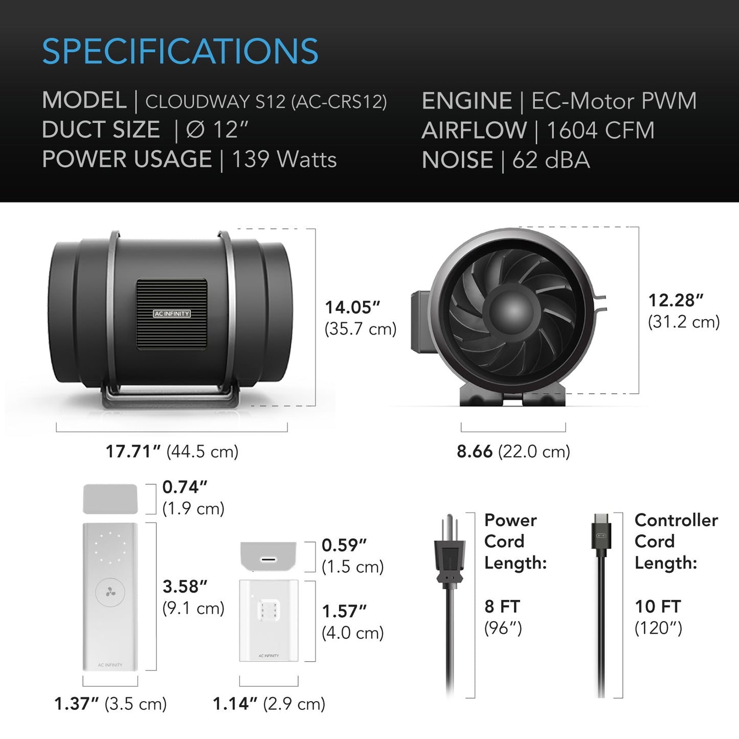 AC Infinity CLOUDWAY S12, Whole House EC Fan, 1600 CFM, Energy Efficient with Wireless Controller - Midwest Grow LLC
