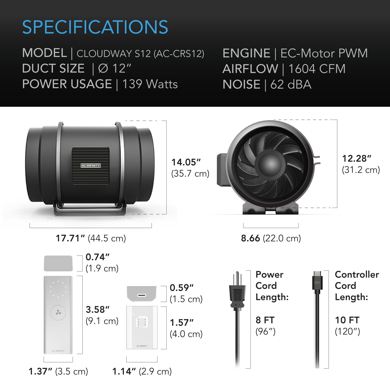 AC Infinity CLOUDWAY S12, Whole House EC Fan, 1600 CFM, Energy Efficient with Wireless Controller - Midwest Grow LLC