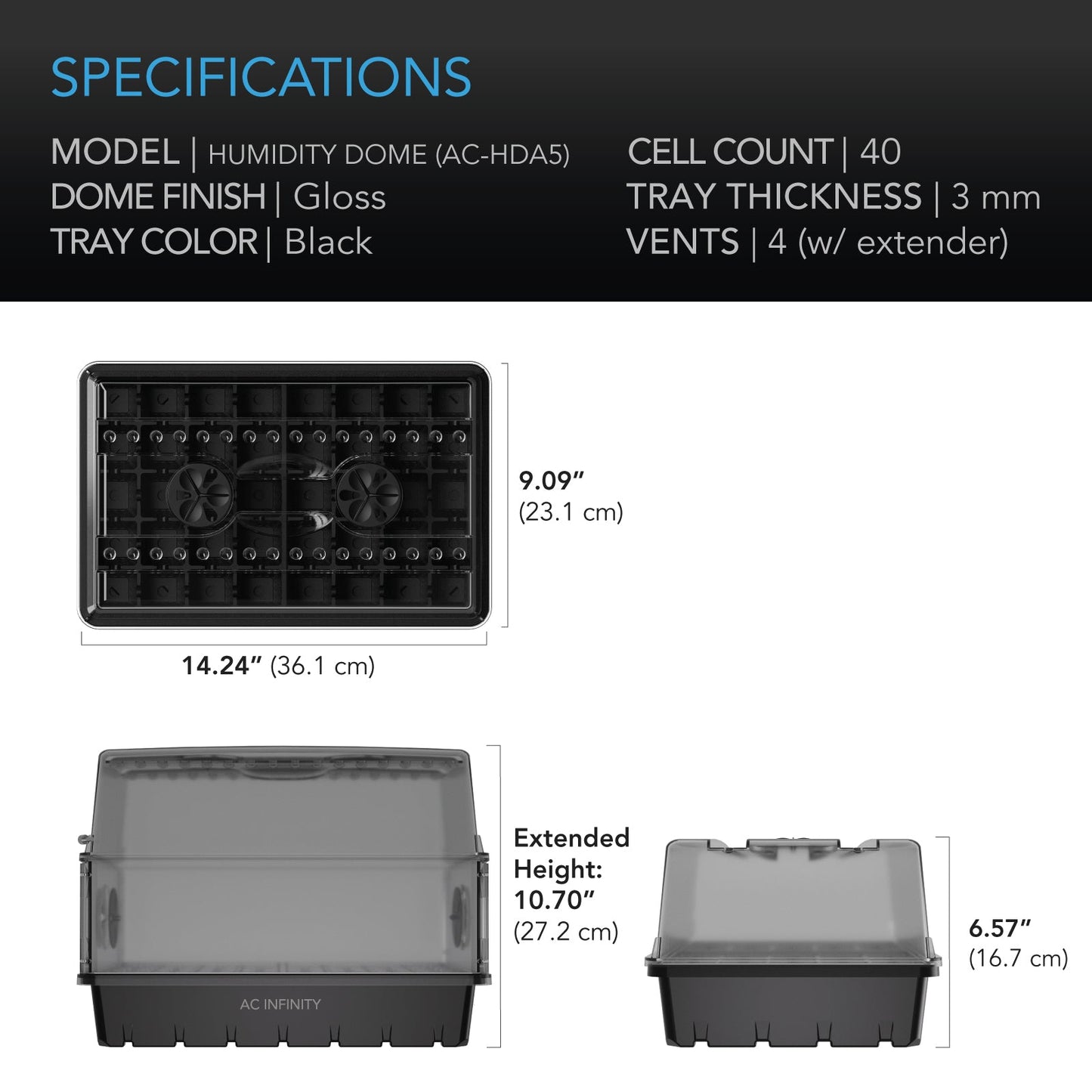 AC Infinity Humidity Dome, Propagation Kit with Height Extension, 5x8 Cell Tray - Midwest Grow LLC