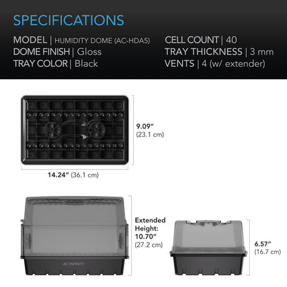 AC Infinity Humidity Dome, Propagation Kit with Height Extension, 5x8 Cell Tray - Midwest Grow LLC