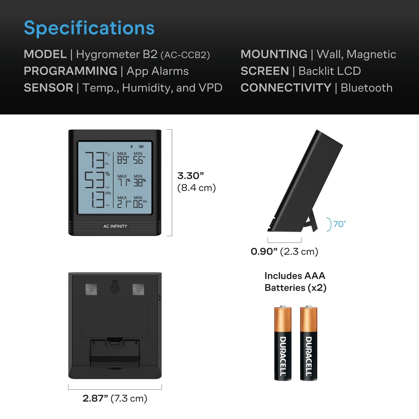 AC Infinity CLOUDCOM B2, Smart Thermo-Hygrometer with Data App, Integrated Sensor Probe - Midwest Grow LLC