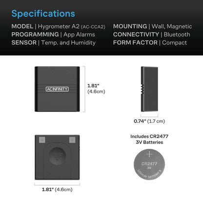 AC Infinity CLOUDCOM A2, Mini Smart Thermo-Hygrometer with Data App, Integrated Sensor Probe - Midwest Grow LLC