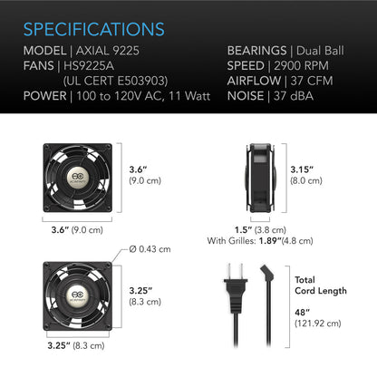 AC Infinity AXIAL 9225, Muffin 120V AC Cooling Fan, 92mm x 92mm x 25mm - Midwest Grow LLC