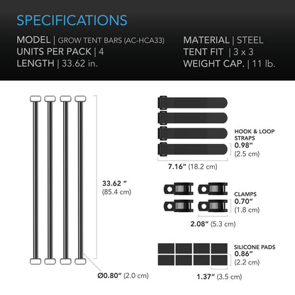 AC Infinity Grow Tent Mounting Bars, for Indoor Grow Spaces, 3x3' - Midwest Grow LLC