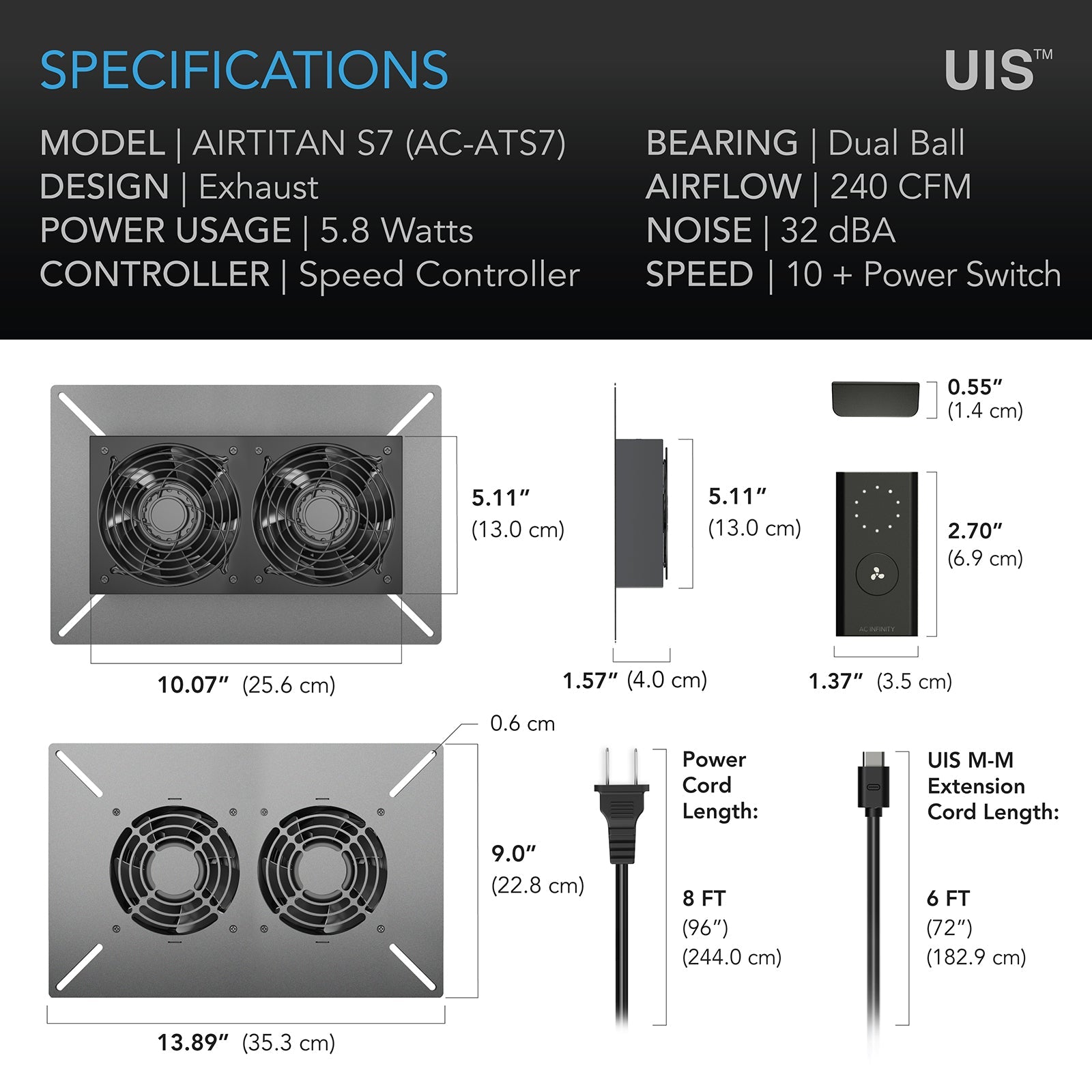AC Infinity AIRTITAN S7, Crawlspace Fan with Speed Controller, 12-Inch - Midwest Grow LLC