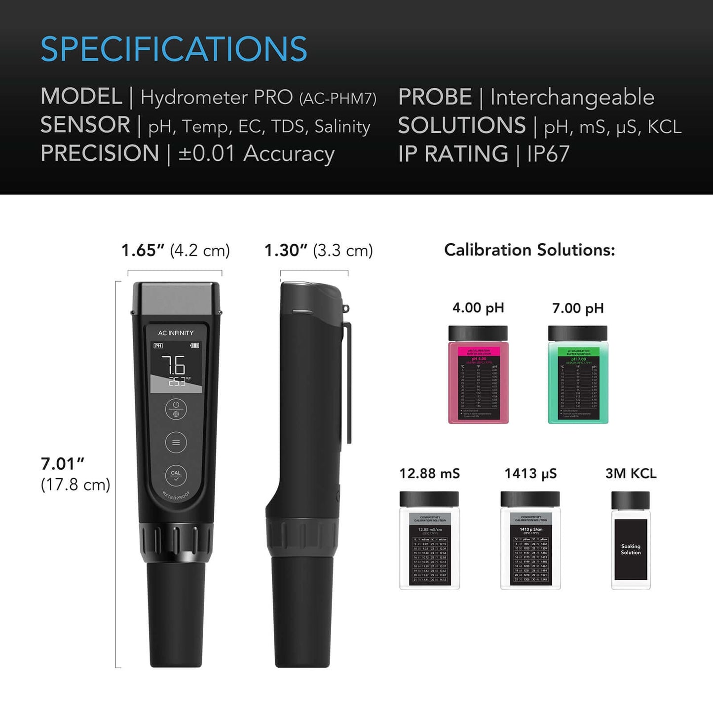 AC Infinity Hydroponic Meter PRO Kit, All-in-One pH Pen, Interchangeable Probe - Midwest Grow LLC