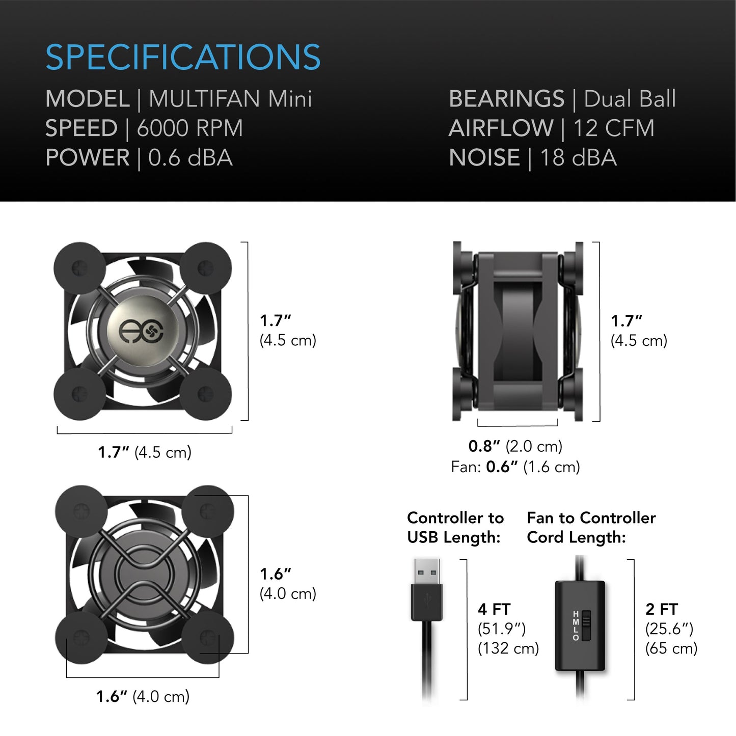 AC Infinity MULTIFAN Mini, Quiet USB Cooling Fan, 40mm - Midwest Grow LLC