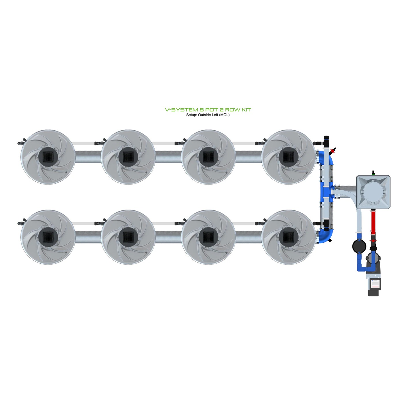 ALIEN Hydroponics V-SYSTEM 8 Pot 2 Row Kit - Midwest Grow LLC