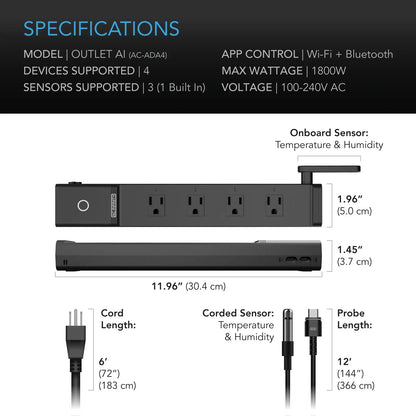 AC Infinity OUTLET AI Environment Controller, Smart WiFi Outlets, Dual-Zone Temperature Humidity, AI Targeting, Dynamic ON/OFF Programming, Expandable Sensors, Individual Control 4-Plugs, 1800W - Midwest Grow LLC