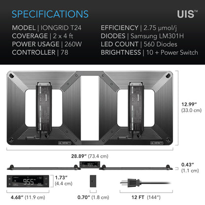 AC Infinity IONGRID T24, Full Spectrum LED Grow Light 260W, Samsung LM301H, 2x4 Ft. Coverage - Midwest Grow LLC