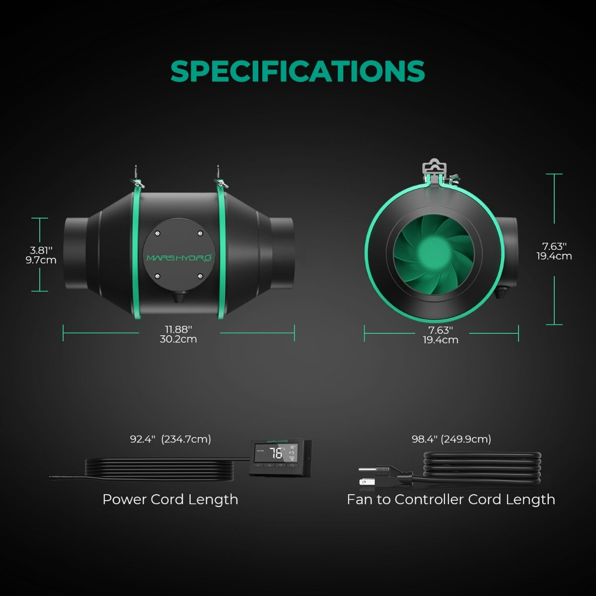 Mars Hydro 4" Inline Duct Fan and Carbon Filter Combo with Temperature and Humidity Controller - Midwest Grow LLC