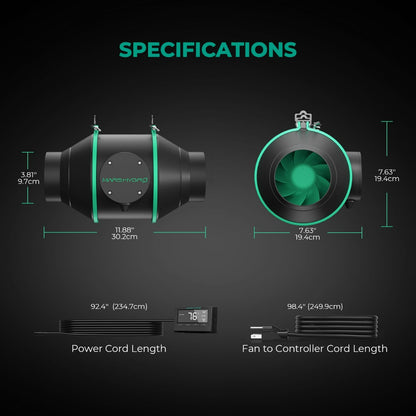 Mars Hydro 4" Inline Duct Fan and Carbon Filter Combo with Temperature and Humidity Controller - Midwest Grow LLC