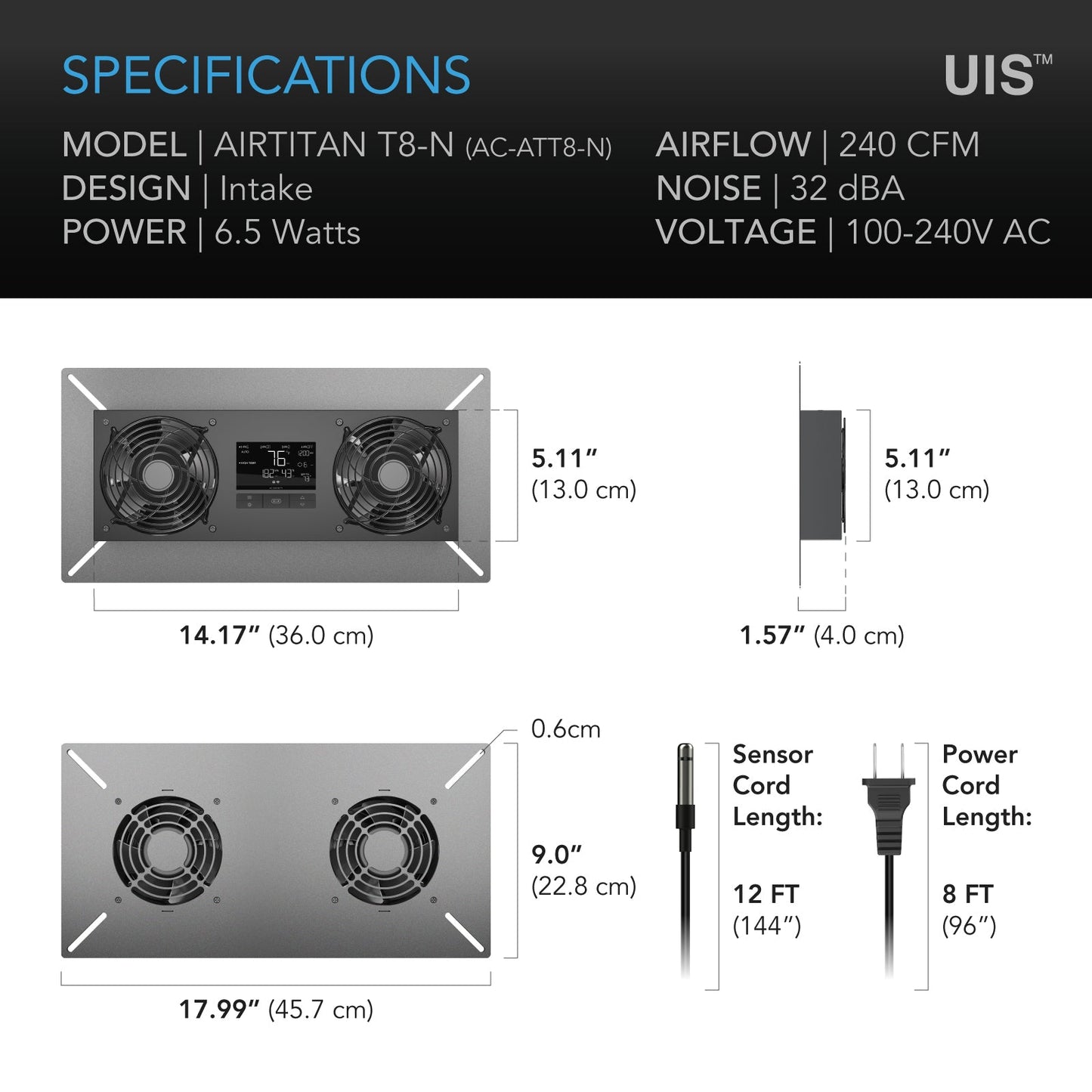 AC Infinity AIRTITAN T8-N, Crawlspace and Basement Ventilator Fan, Temperature and Humidity Controller, IP-44 Rated, Intake