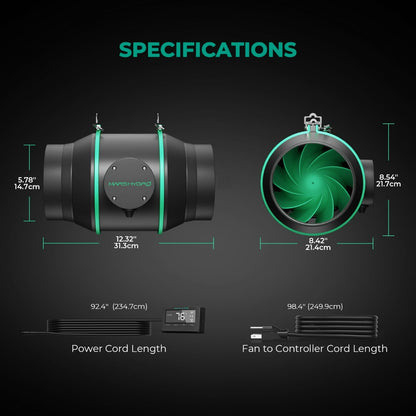 Mars Hydro 6" Inline Duct Fan and Carbon Filter Combo with Temperature and Humidity Controller - Midwest Grow LLC
