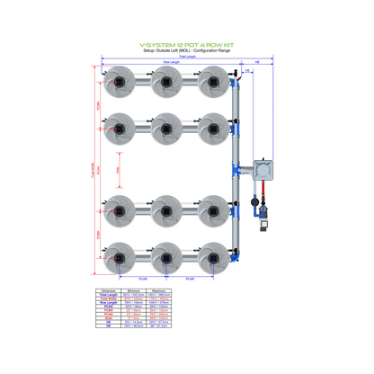 ALIEN Hydroponics V-SYSTEM 12 Pot 4 Row Kit