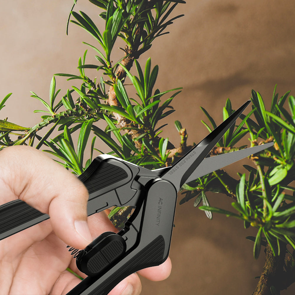 AC Infinity Stainless Steel Pruning Shear with Cleaning Kit, Ergonomic Lightweight, 6.6" Straight Blades - Midwest Grow LLC