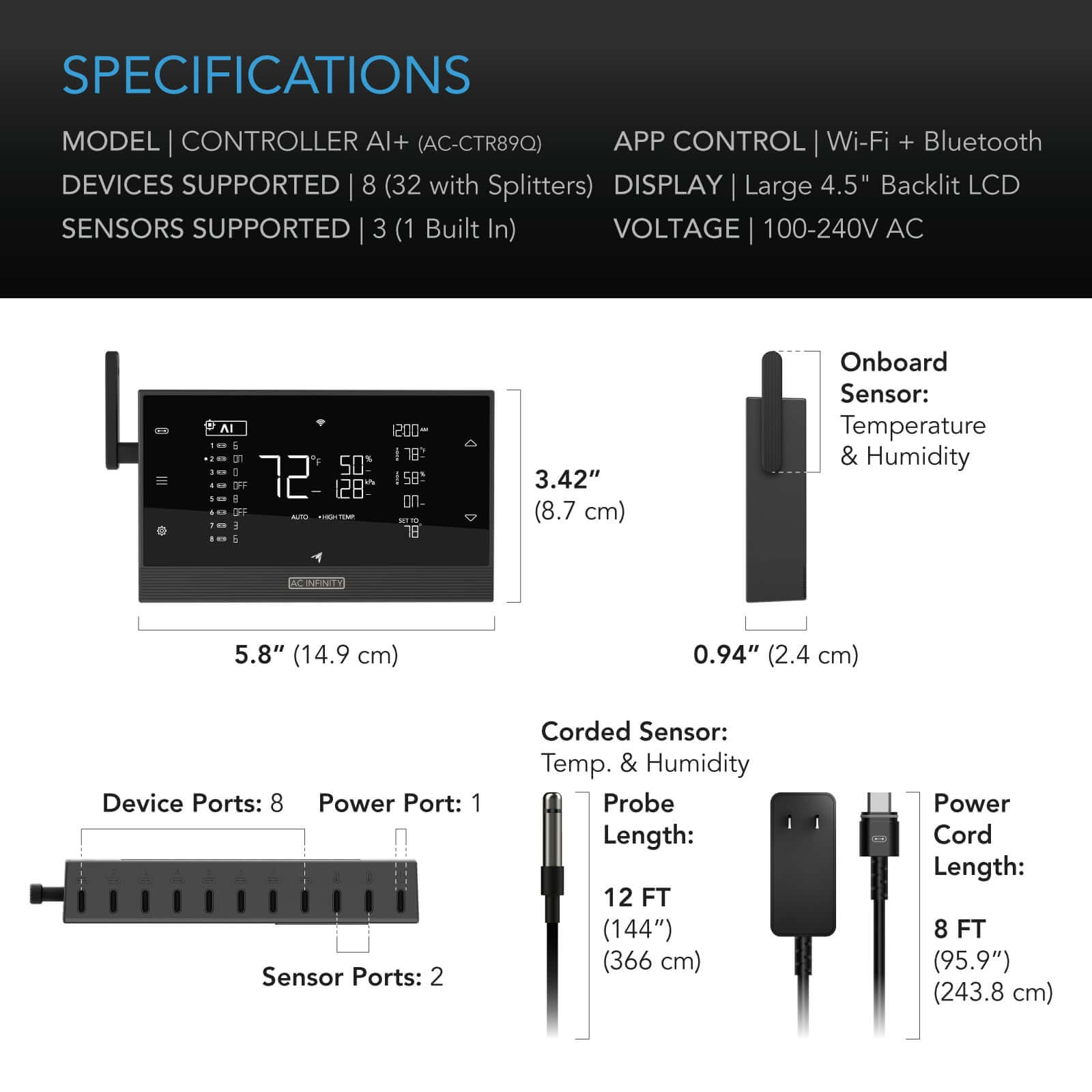 AC Infinity CONTROLLER AI+ Environmental Controller, AI-Powered Learning and Dynamic Level Adjusting for UIS and Third-Party Devices, Dual-Zone VPD, Temperature and Humidity, Bluetooth + WiFi App - Midwest Grow LLC