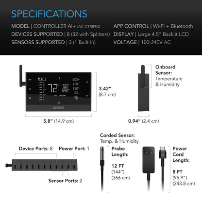 AC Infinity CONTROLLER AI+ Environmental Controller, AI-Powered Learning and Dynamic Level Adjusting for UIS and Third-Party Devices, Dual-Zone VPD, Temperature and Humidity, Bluetooth + WiFi App - Midwest Grow LLC
