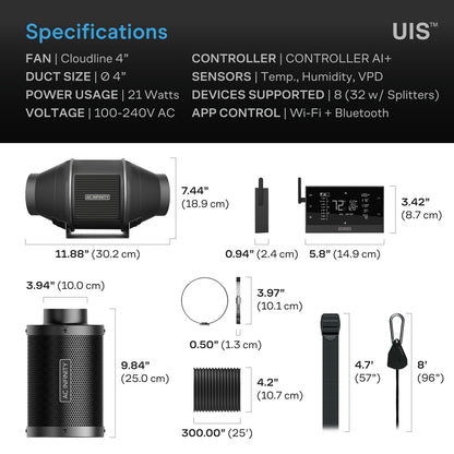 AC Infinity Air Filtration Kit PRO 4", Inline Fan with Smart Controller, Carbon Filter & Ducting Combo
