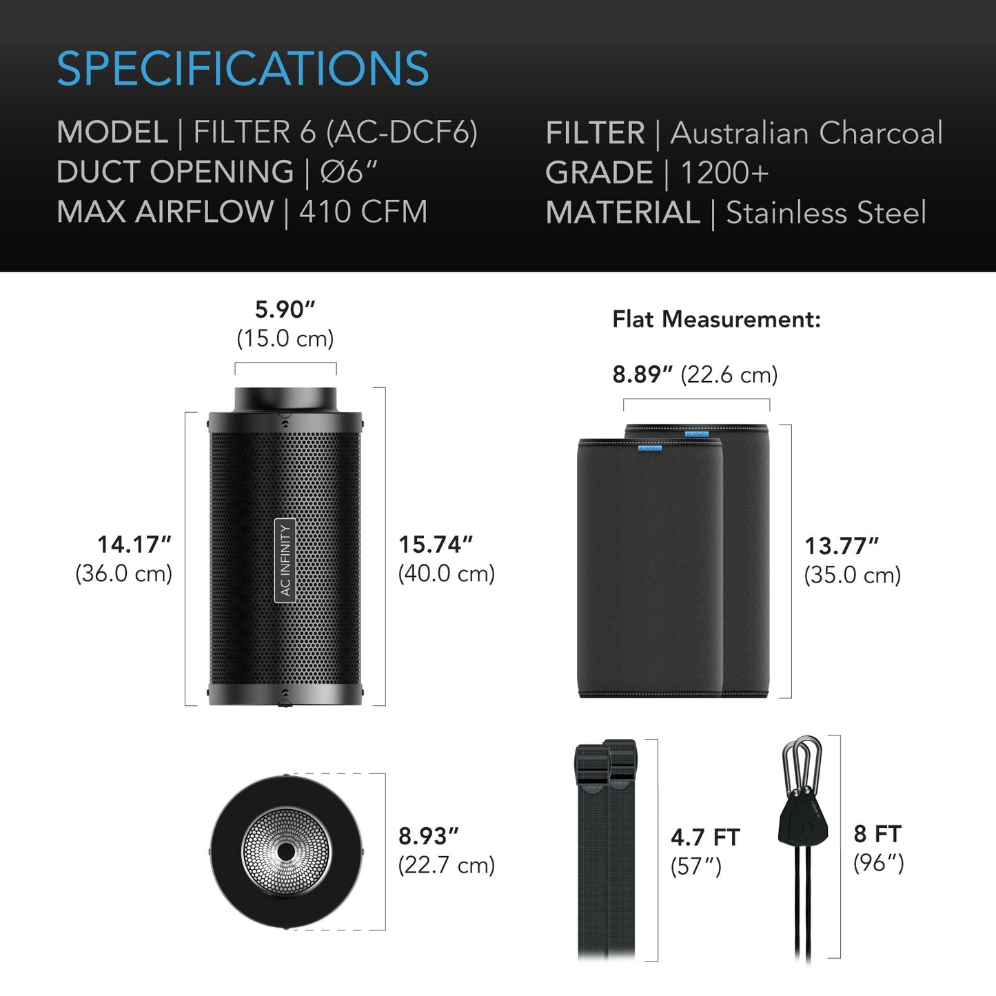 AC Infinity Duct Carbon Filter, Australian Charcoal, 6-Inch - Midwest Grow LLC
