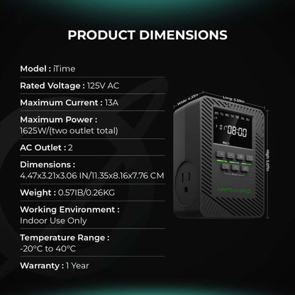 Mars Hydro iTime 2-in-1 Dual Outlet Smart Timer with App Control and Custom Scheduling - Midwest Grow LLC