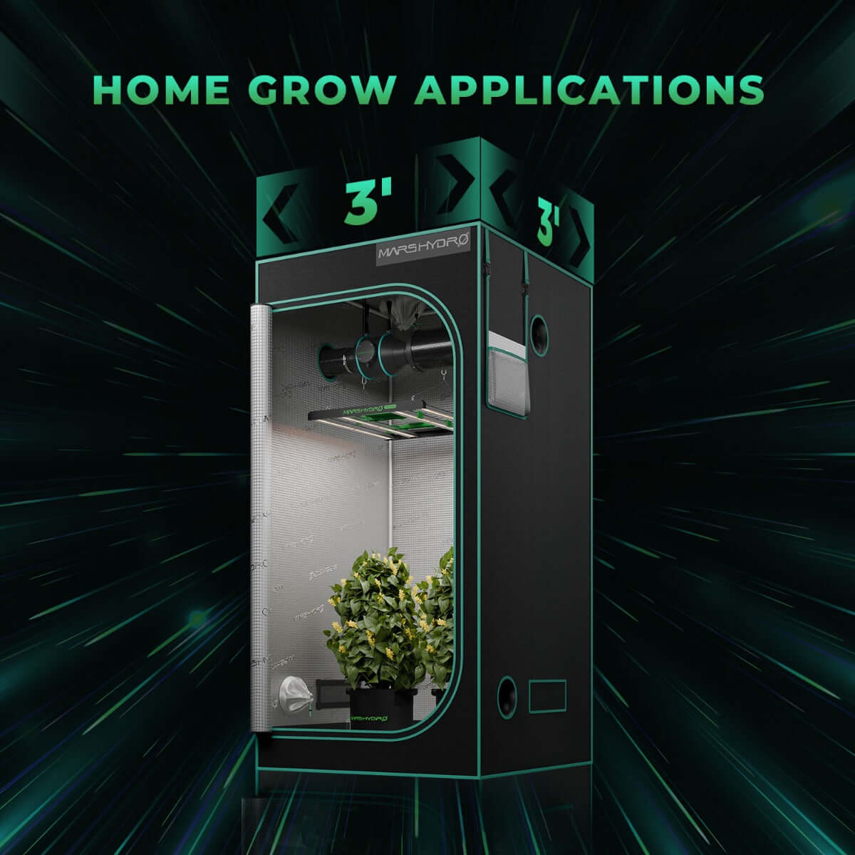 Mars Hydro FC-E3000 LED Grow Light + 3' x 3' Grow Tent + iFresh Inline Fan Combo with Temperature and Humidity Controller - Midwest Grow LLC