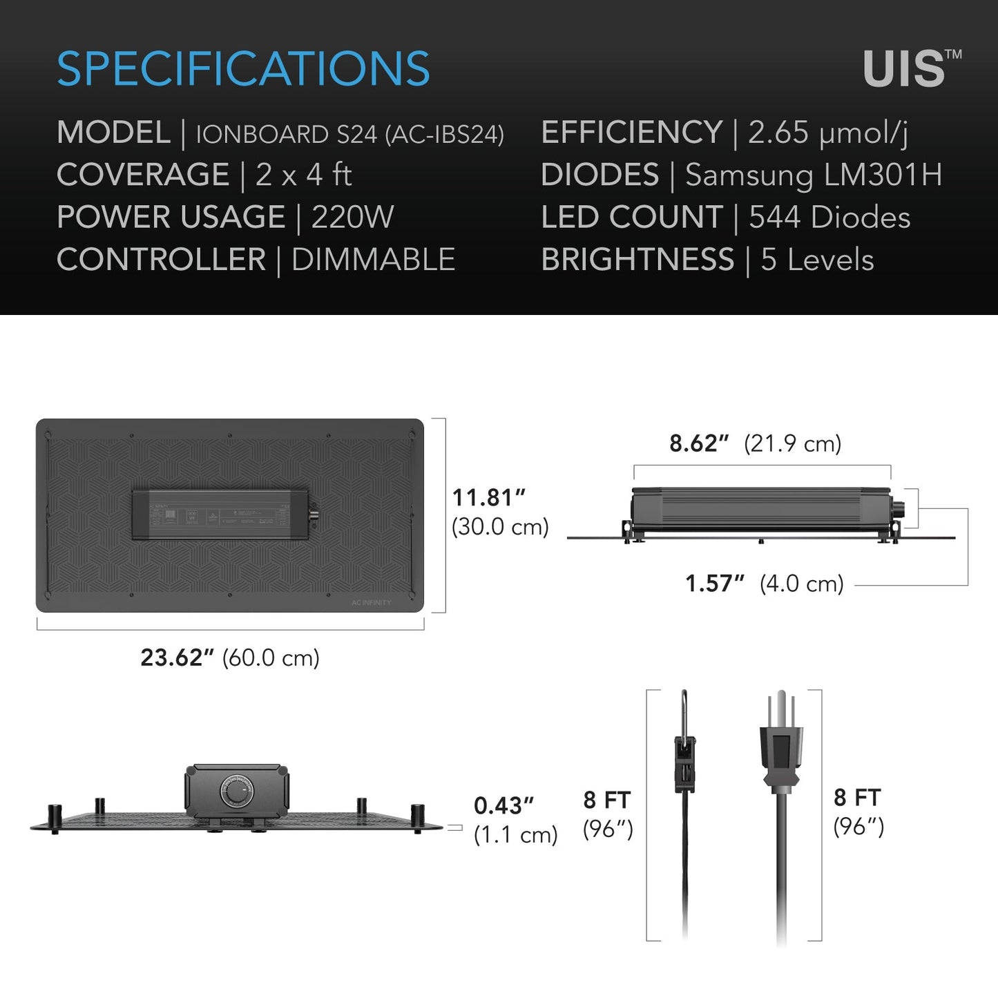 AC Infinity IONBOARD S24, Full Spectrum LED Grow Light 200W, Samsung LM301B, 2x4 Ft. Coverage - Midwest Grow LLC